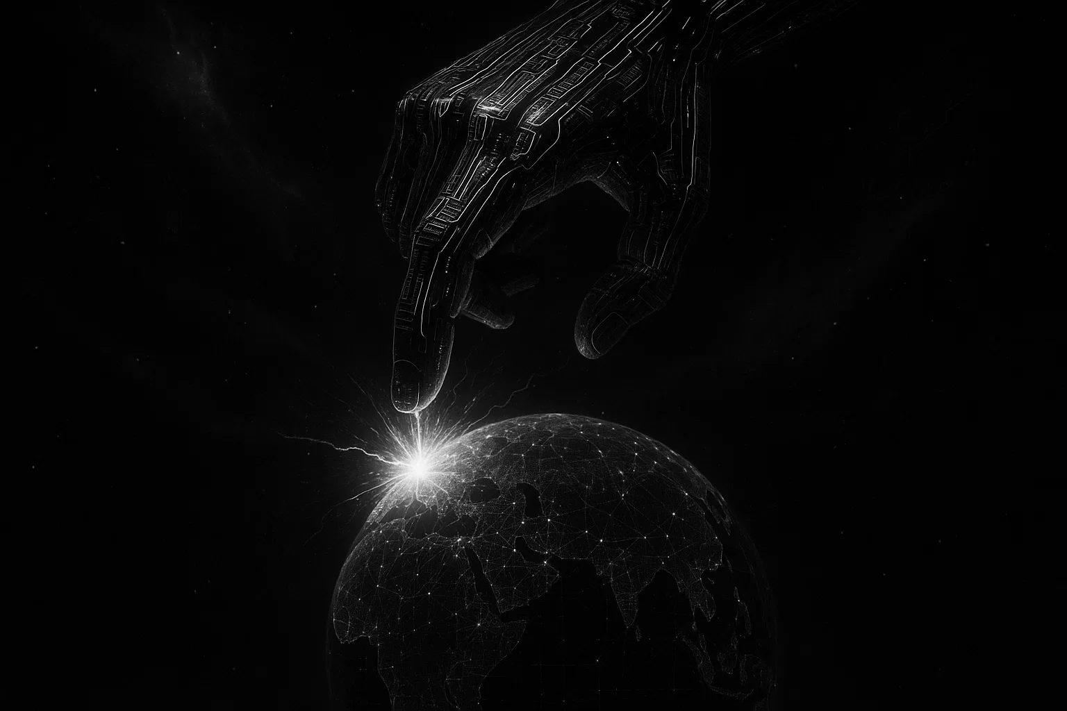 AI hand reaching towards Earth
